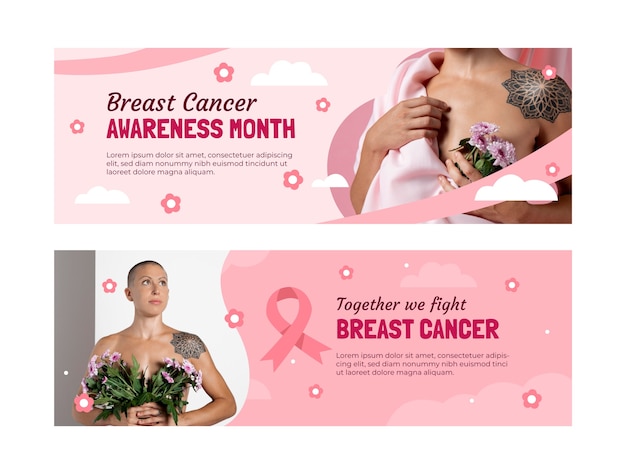 Flat horizontal banner template for breast cancer awareness month