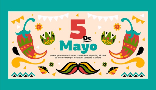 Flat horizontal banner template for cinco de mayo celebration