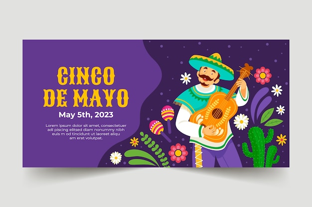 Flat horizontal banner template for cinco de mayo celebration