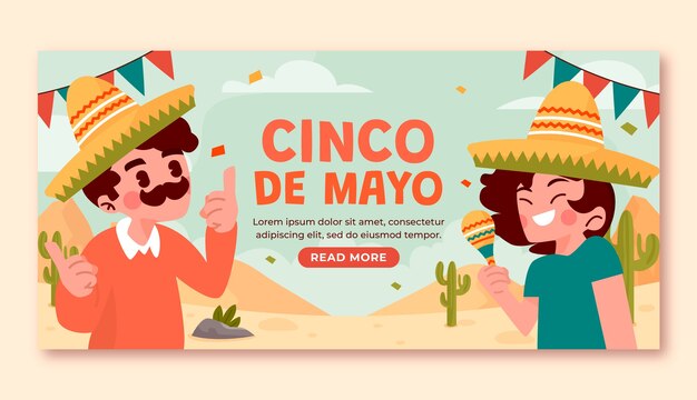 Free vector flat horizontal banner template for cinco de mayo celebration