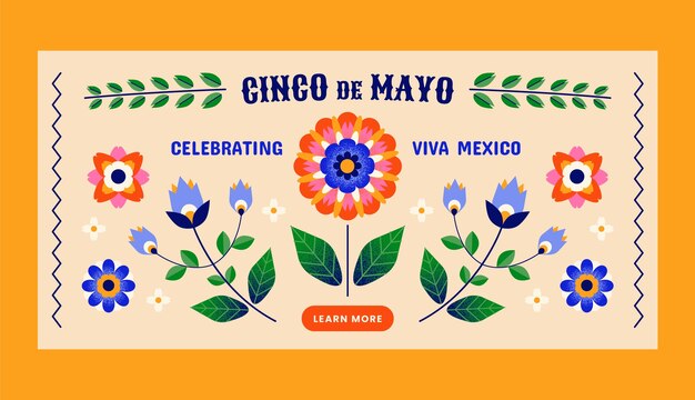 Flat horizontal banner template for cinco de mayo celebration