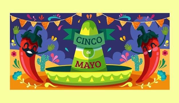 Free Vector flat horizontal banner template for cinco de mayo celebration