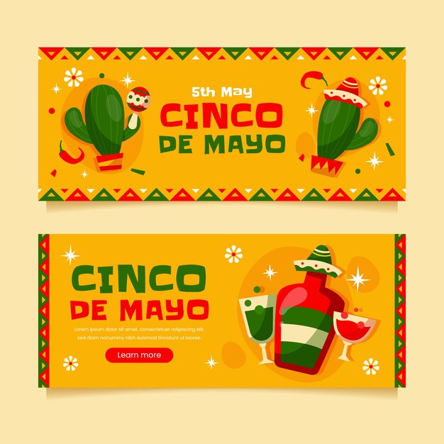 Flat horizontal banner template for cinco de mayo celebration