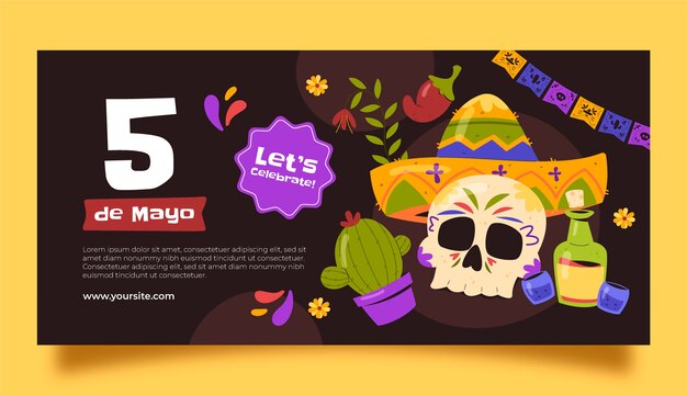 Flat horizontal banner template for cinco de mayo celebration