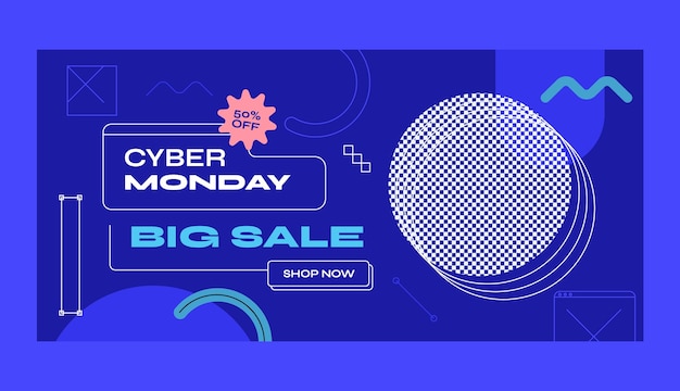 Flat horizontal banner template for cyber monday sales