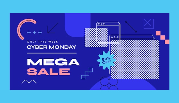 Flat horizontal banner template for cyber monday sales