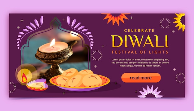 Free vector flat horizontal banner template for diwali hindu festival celebration