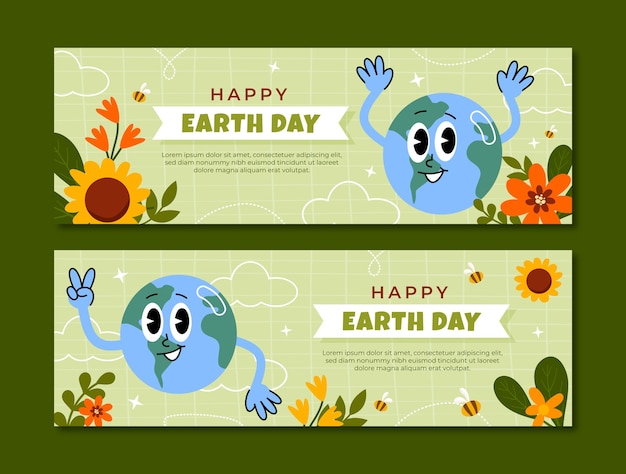 Free Vector flat horizontal banner template for earth day celebration