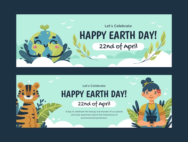 Free vector flat horizontal banner template for earth day celebration