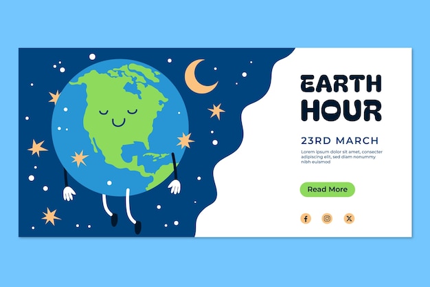 Free Vector flat horizontal banner template for earth hour