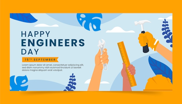 Flat horizontal banner template for engineers day celebration