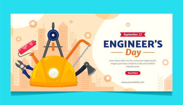 Free Vector flat horizontal banner template for engineers day celebration