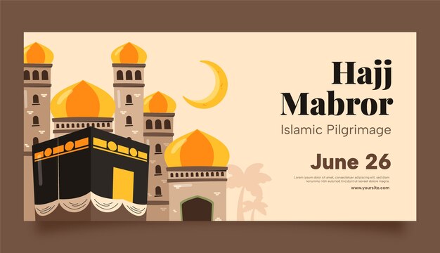 Flat horizontal banner template for hajj islamic pilgrimage