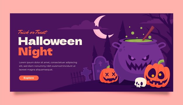 Flat horizontal banner template for halloween celebration