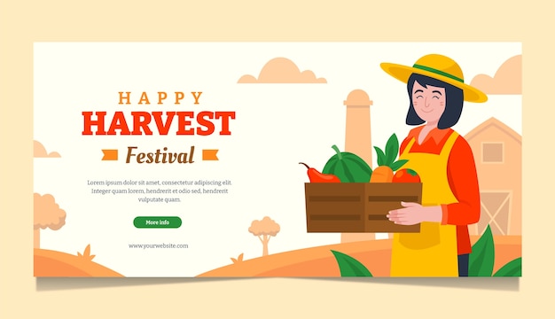 Flat horizontal banner template for harvest festival celebration