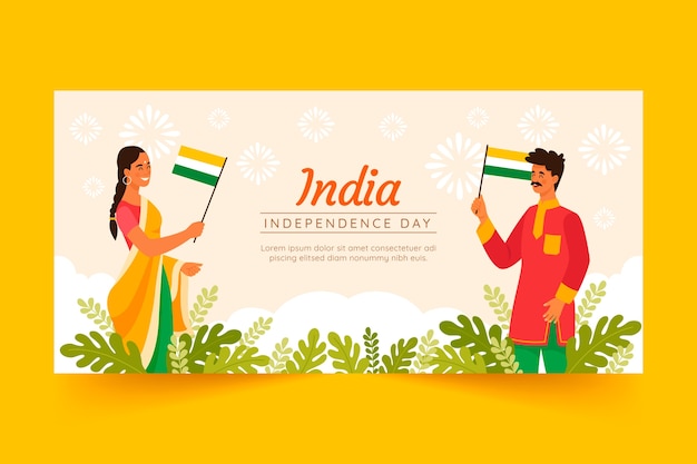 Free vector flat horizontal banner template for india independence day celebration