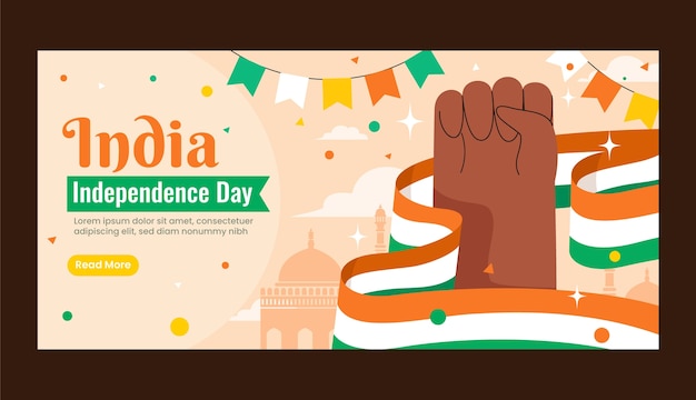 Free Vector flat horizontal banner template for india independence day celebration