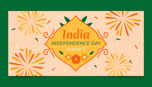 Free vector flat horizontal banner template for india independence day celebration