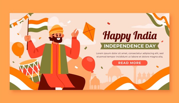 Flat horizontal banner template for india independence day celebration