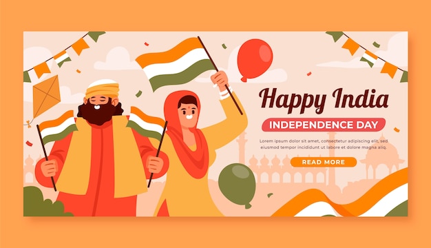 Flat horizontal banner template for india independence day celebration