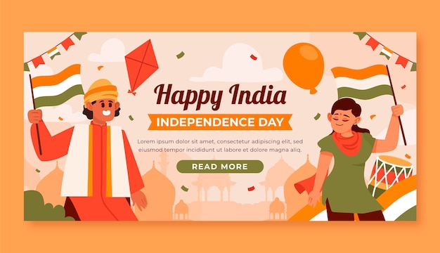 Flat horizontal banner template for india independence day celebration