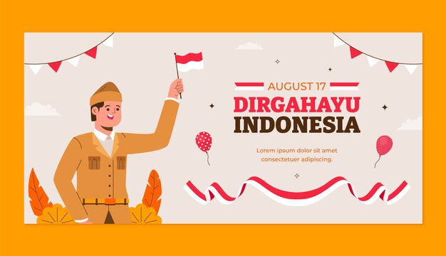 Flat horizontal banner template for indonesia independence day celebration