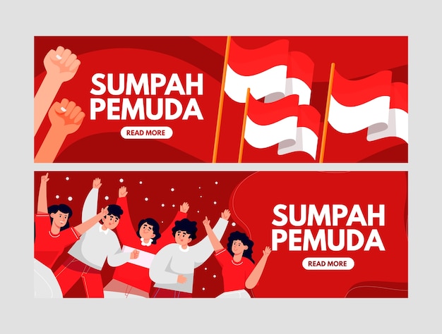 Free Vector flat horizontal banner template for indonesian sumpah pemuda