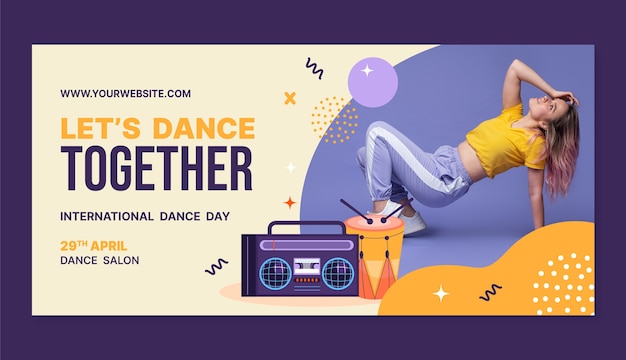 Free Vector flat horizontal banner template for international dance day