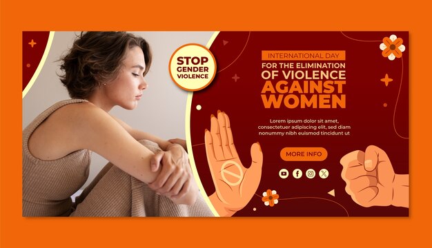 Flat horizontal banner template for international day for the elimination of violence against women with hand and fist