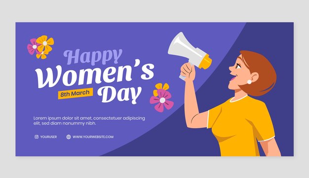 Flat horizontal banner template for international women's day celebration