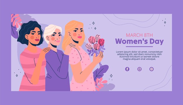 Flat horizontal banner template for international women's day celebration