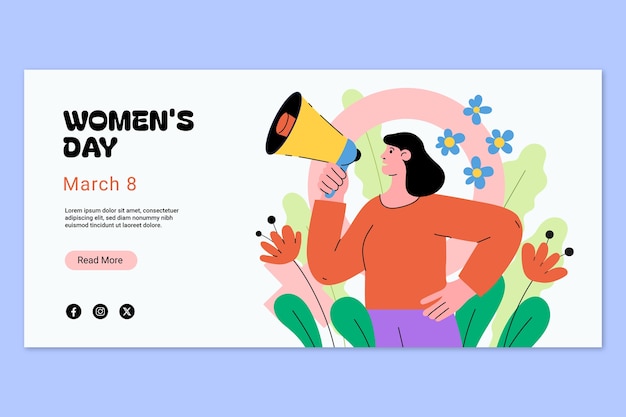 Flat horizontal banner template for international women's day celebration