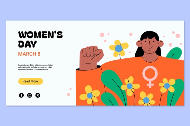 Flat horizontal banner template for international women's day celebration