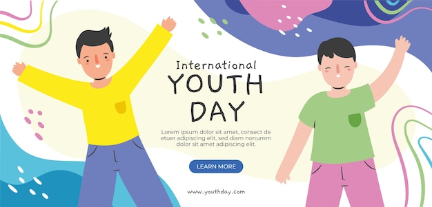 Flat horizontal banner template for international youth day celebration