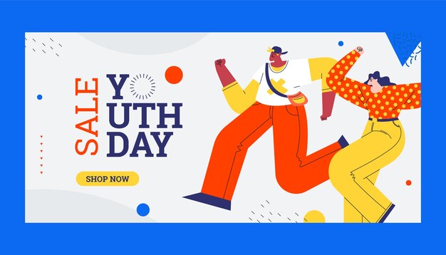 Flat horizontal banner template for international youth day celebration