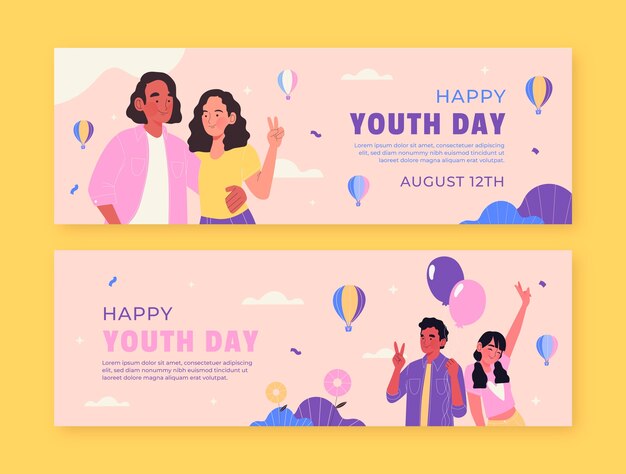 Flat horizontal banner template for international youth day celebration