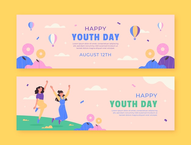 Flat horizontal banner template for international youth day celebration