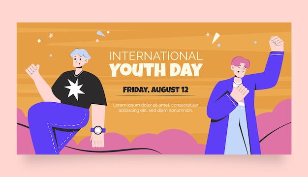 Flat horizontal banner template for international youth day celebration