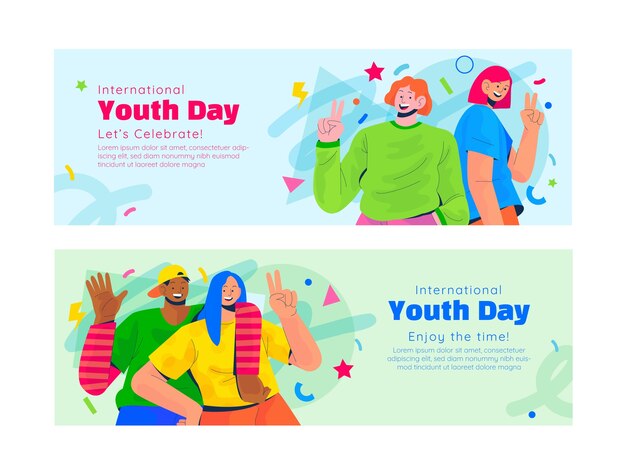 Flat horizontal banner template for international youth day celebration