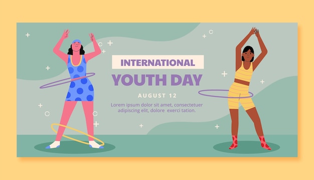 Flat horizontal banner template for international youth day celebration