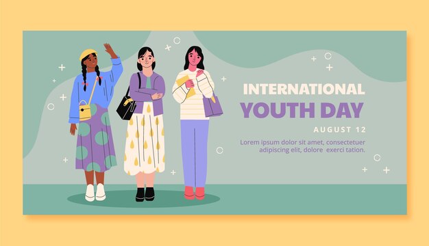 Flat horizontal banner template for international youth day celebration