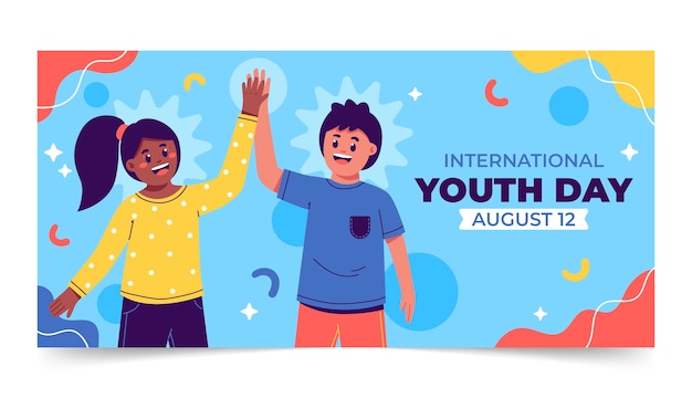 Flat horizontal banner template for international youth day celebration