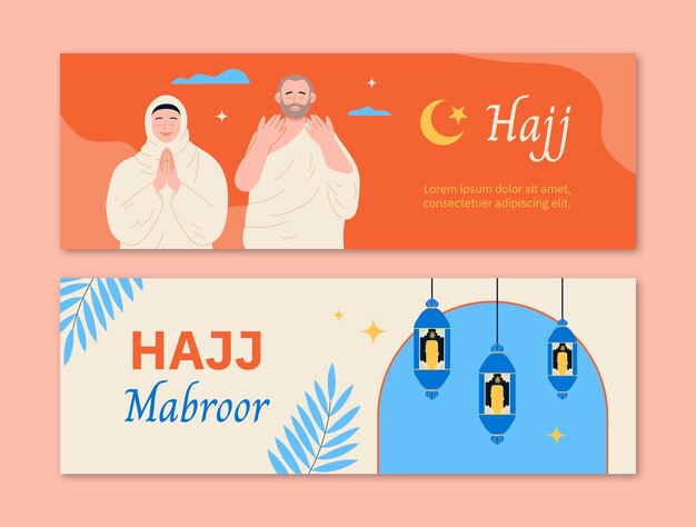 Flat horizontal banner template for islamic hajj pilgrimage