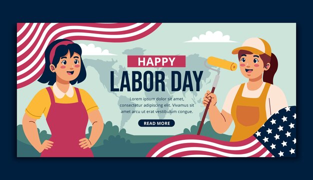 Flat horizontal banner template for labor day celebration