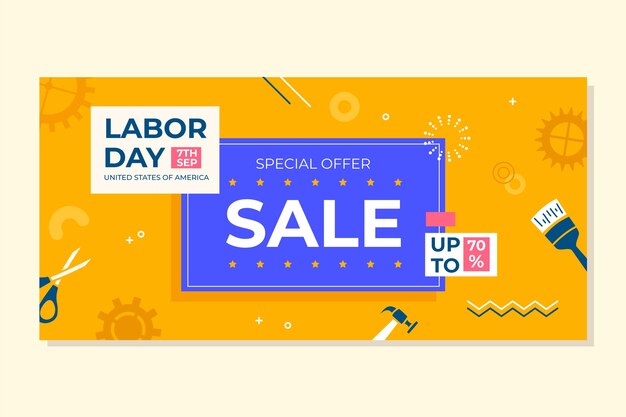 Flat horizontal banner template for labor day celebration