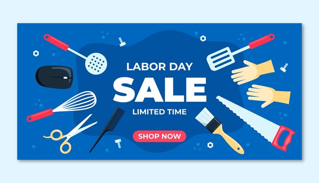 Flat horizontal banner template for labor day celebration