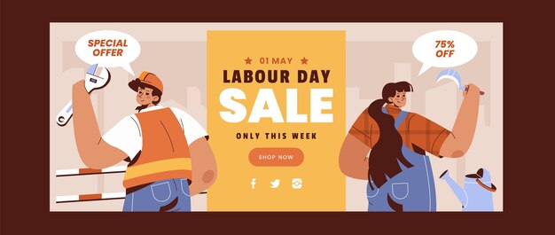 Flat horizontal banner template for labor day celebration