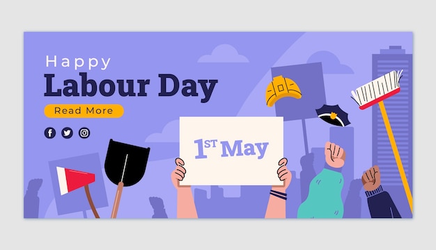 Free vector flat horizontal banner template for labour day celebration