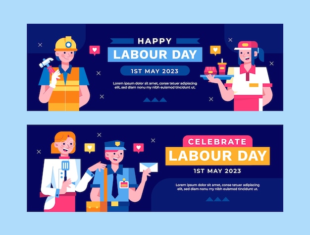 Free Vector flat horizontal banner template for labour day celebration