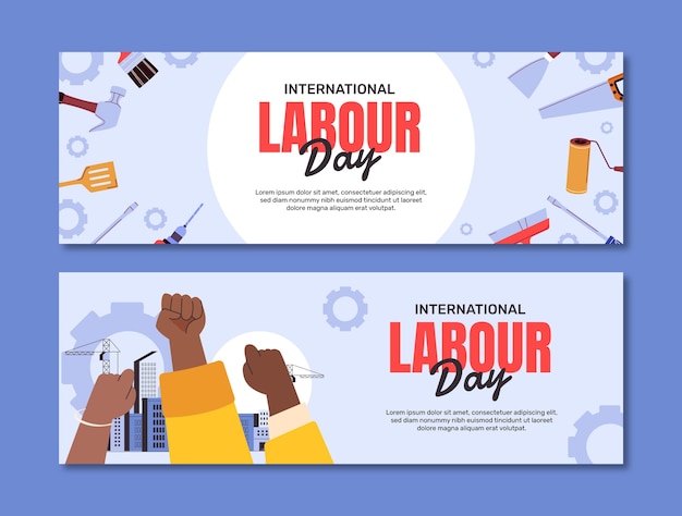 Free Vector flat horizontal banner template for labour day celebration